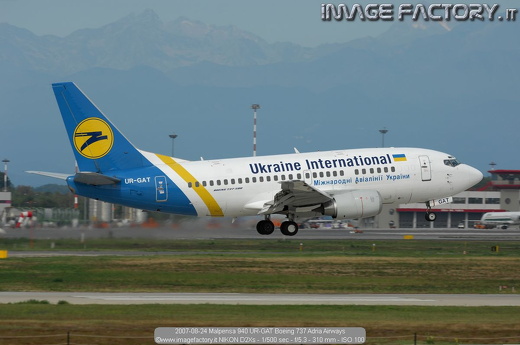 2007-08-24 Malpensa 940 UR-GAT Boeing 737 Adria Airways